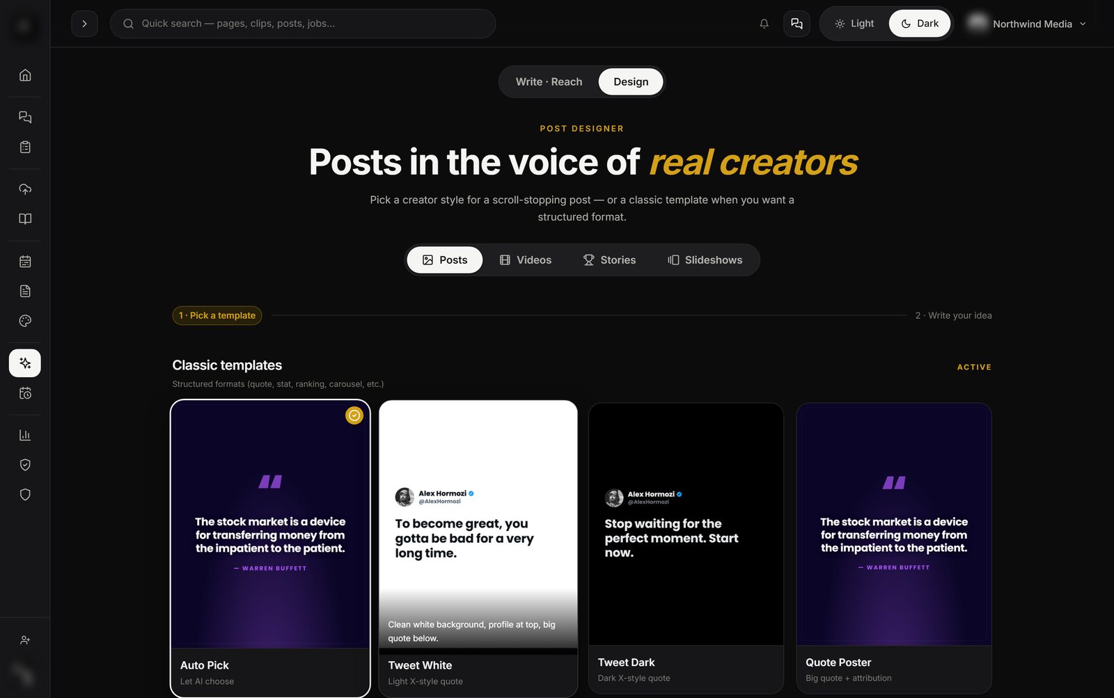 CleanCut post designer: templates for writing posts in a creator's own voice